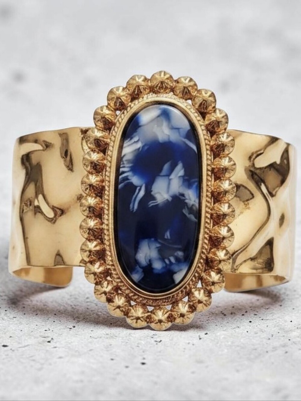 Sassified Boutique Nwt Gold-Tone Cuff Bracelet with Blue Marbled Cabochon